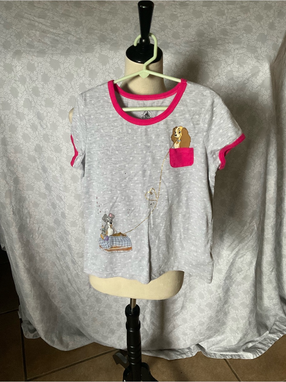 Disney Gray Tee with Pink Trim & Lady and the Tramp Pocket